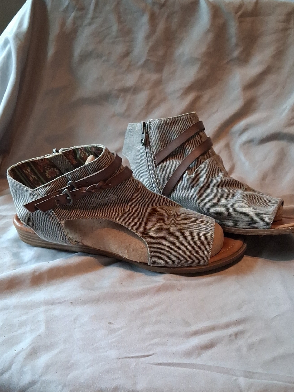 Womens Taupe Open-Toe Ankle Sandals with Side Zip